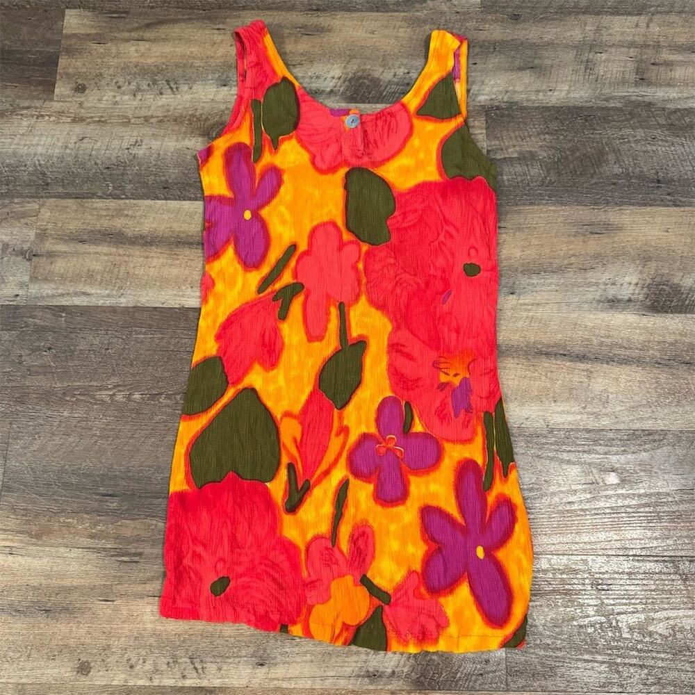 Watercolors by M C Squared VTG Bright Floral Art-to-Wear Sleeveless Tunic M FLAW